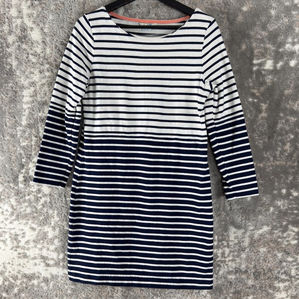 Boden Size 10 Striped Mini Shirt Dress Navy White Long Sleeve Pullover Cotton